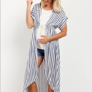 Navy Striped Hi-Low Kimono - Large